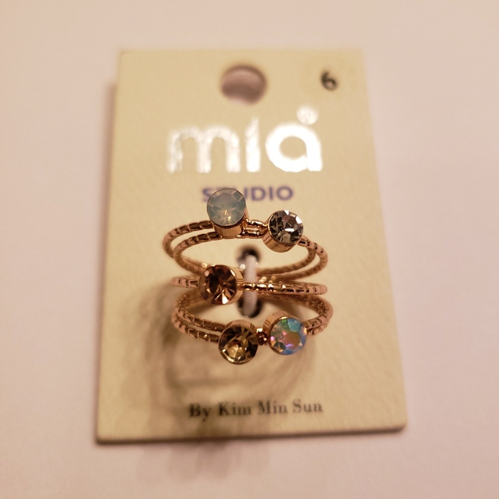 Set of 5 multi-colored gem rings